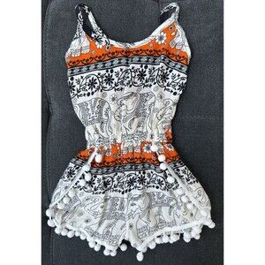 Baby Girl Bohemian Elephant Pom Romper